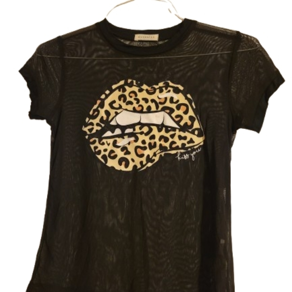 Black Sheer Top with Leopard Print